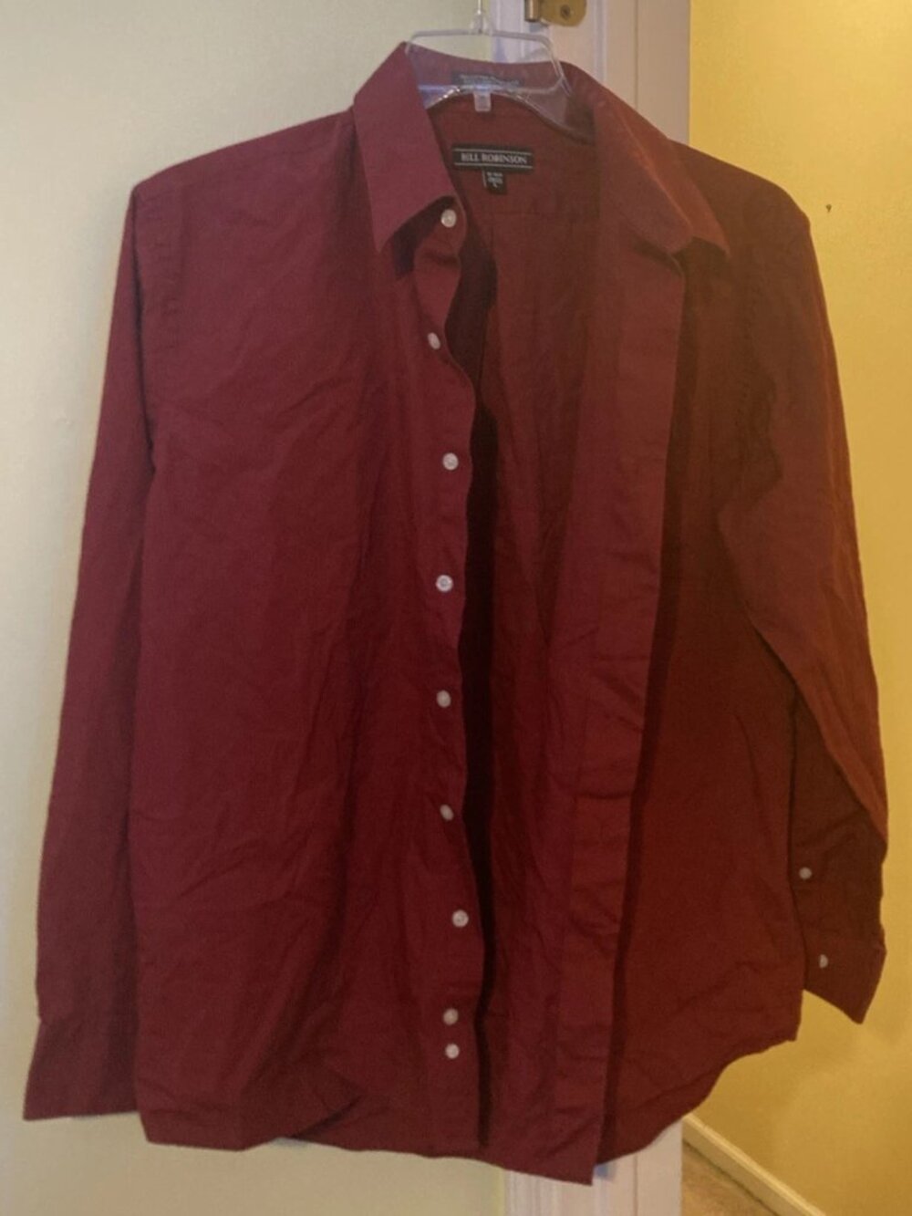 Bill Robinson Men’s Long Sleeve Burgundy Button Up Dress Shirt Size Large